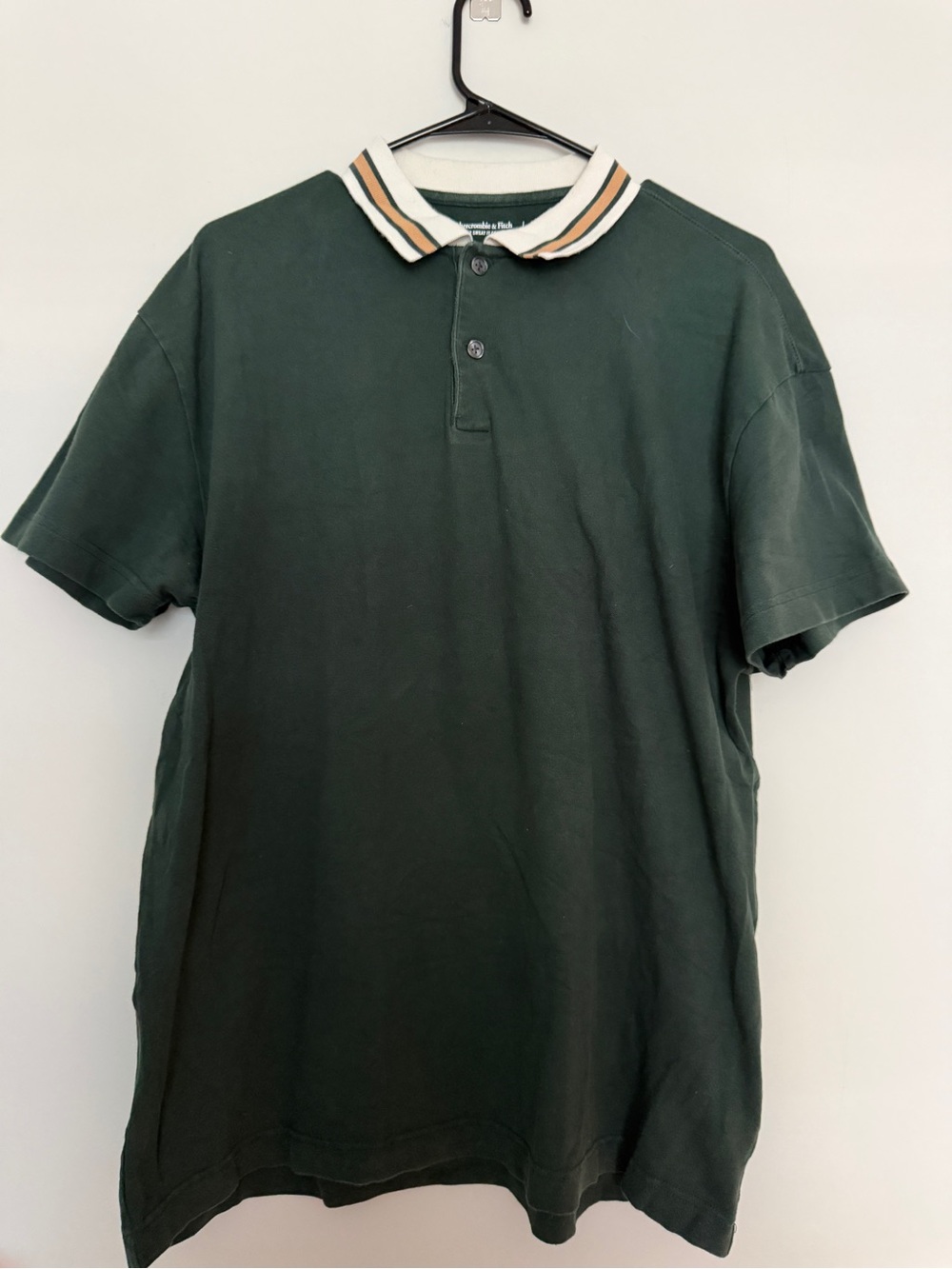 Abercrombie & Fitch Dark Green Polo with Cream and Tan Striped Collar